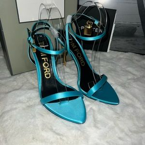 Tom Ford Satin Electric Blue Pad Lock Naked Sandal